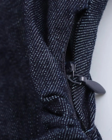 ETJ 2025  Spring New 1975 series denim MIDI dress with lapel side zipper fashion wrinkle waist slim elegant dress