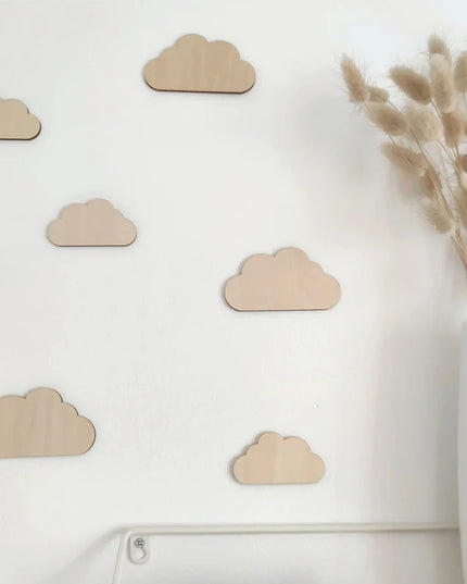 6Pcs Cloud Wall Sticker Wooden Clouds Wall Decor Reusable Wall Decoration for Bedroom Kid's Room Wall Art Wall Decorations