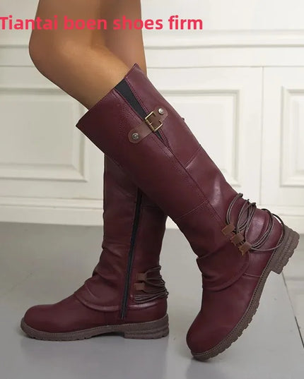 Women's round Toe Side Zipper PU Mid-Calf Boots Autumn Winter New Style Square Heel Booties Comfortable Rubber Lined Shoes