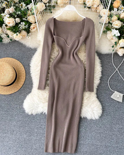 Dresses For Women 2026 Sexy Strapless Ribbed Knitted Bodycon Dress Women Winter Long Sleeve Midi Sweater Dress Clothes