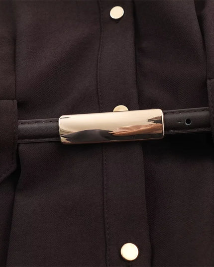 Women's Dress 2025 New Shirt-Style Design with Belt Mid-Length Skirt Women's Fashion Casual Long Dress