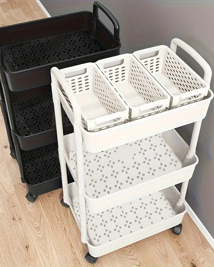 Versatile Multi-Tier Storage Cart - White Plastic, Perfect for Kitchen, Bathroom & Bedroom Organization
