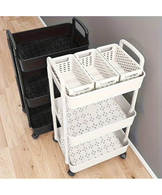 Versatile Multi-Tier Storage Cart - White Plastic, Perfect for Kitchen, Bathroom & Bedroom Organization