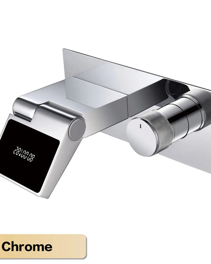 Luxury gun gray brass wall mounted bathroom faucet with LED digital display Single handle hot & cold water embedded bathroom Tap