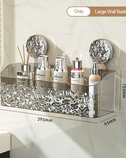 Bathroom Shelf Wall Mounted Non Perforated Suction Cup Storage Basket With Glacier Pattern For Home Storage Products