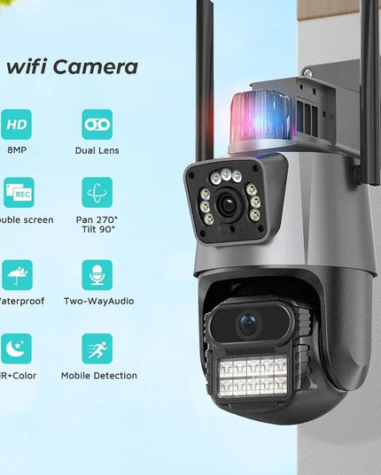 PTZ Camera Outdoor 3MP 4K HD Dual Lens Dual Screens WiFi Security IP Camera Auto Tracking Wirelss CCTV Surveillance Camera