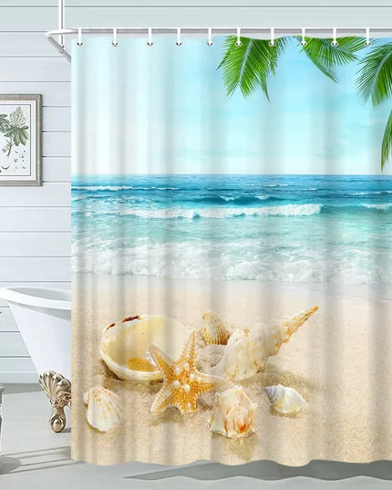 Seashell Shower Curtain Summer Beach Starfish On The Coastal For Bathroom Curtain Polyester Fabric Bathroom Accessories Set