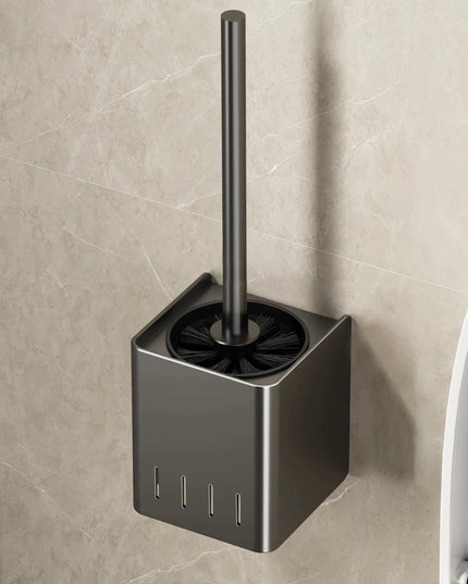 Toilet Brush Holder Set Space Aluminum Base Square Toilet Bowl Brush Long Handle for Bathroom Deep Cleaning Accessories