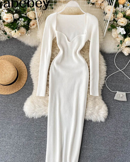 Dresses For Women 2026 Sexy Strapless Ribbed Knitted Bodycon Dress Women Winter Long Sleeve Midi Sweater Dress Clothes