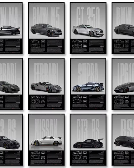 Black & White Famous Cars Posters Classic Car Photography Print Man Cave Canvas Painting Wall Art Pictures for Home Decoration