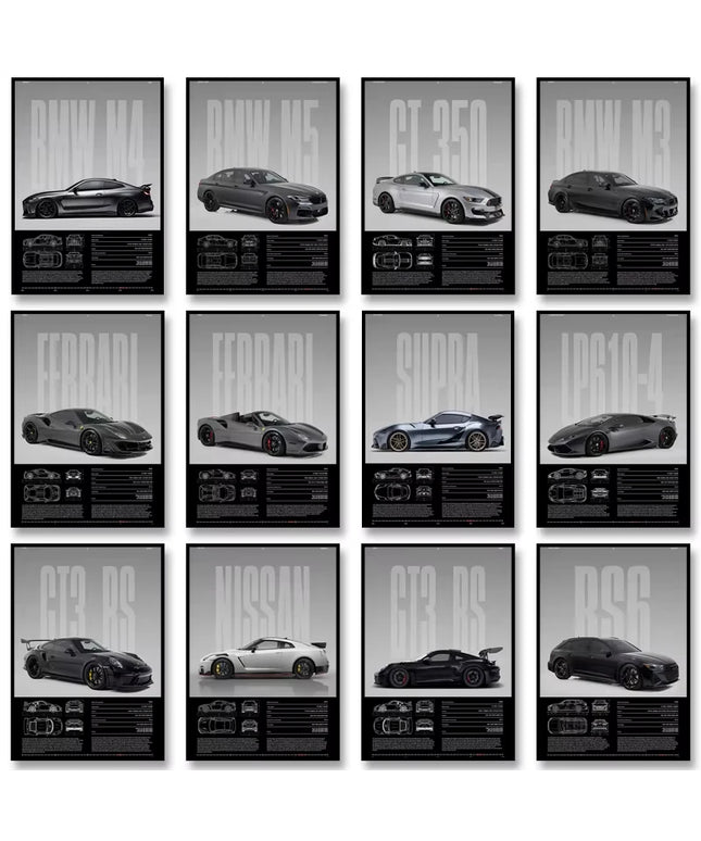 Black & White Famous Cars Posters Classic Car Photography Print Man Cave Canvas Painting Wall Art Pictures for Home Decoration