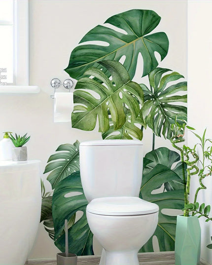 2pc Set Large Size Green Plant Wall Decal Sticker For Home Decoration Monster Leaf Design Easy To Apply And Remove Home Wall Art