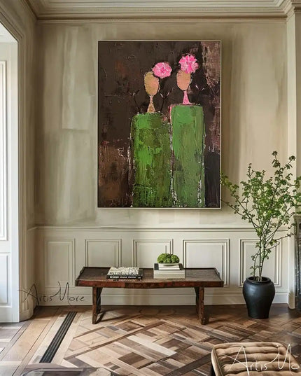 Mhemyo Abstract Woman Figure Handmade Painting Large Brown Green Texture Painting Vintage Abstract People Art Wabi Sabi Wall Art