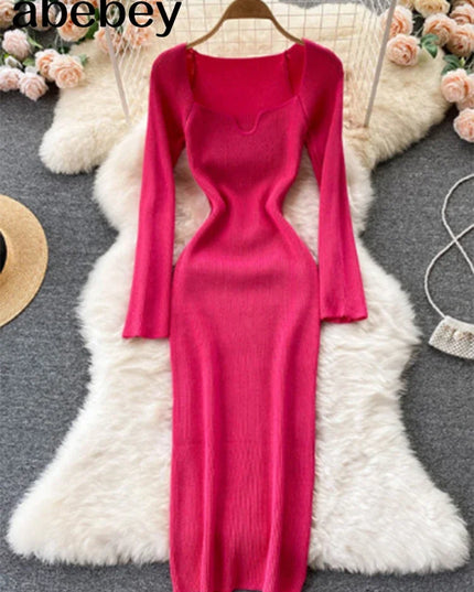 Dresses For Women 2026 Sexy Strapless Ribbed Knitted Bodycon Dress Women Winter Long Sleeve Midi Sweater Dress Clothes