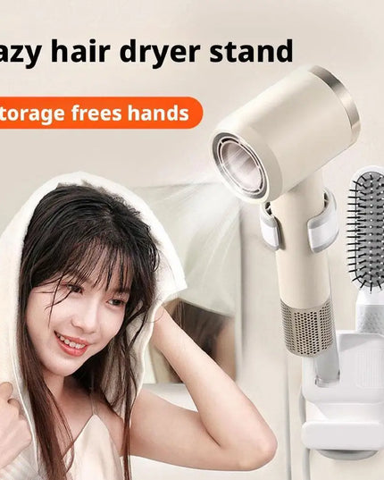 Angle Adjustable Hair Dryer Holder Non-Drilling Wall-Mounted Hair Dryer Stand For Bathroom Free-hand Lazy Storage Rack Shelf