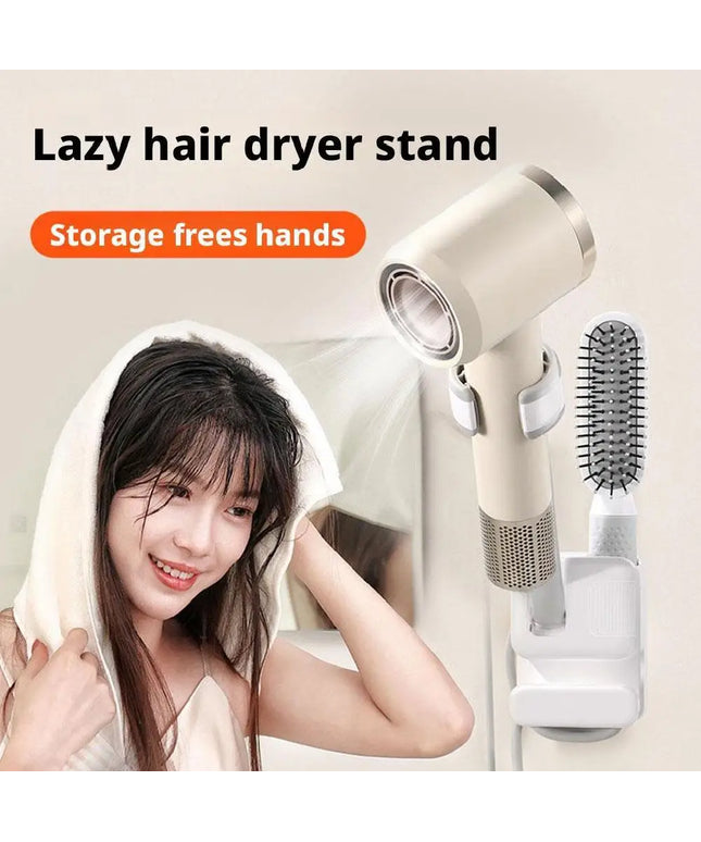 Angle Adjustable Hair Dryer Holder Non-Drilling Wall-Mounted Hair Dryer Stand For Bathroom Free-hand Lazy Storage Rack Shelf
