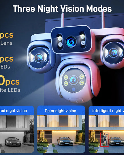 New 16X Zoom Four Screen 20MP WiFi Camera Four Lens 10K Video Surveillance Waterproof Auto Tracking Security Protection IP Cam