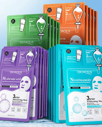 5pcs BIOAQUA Hyaluronic Acid Collagen Face Mask Sets Moisturizing Anti-aging Whitening Facial Masks Skin Care Products