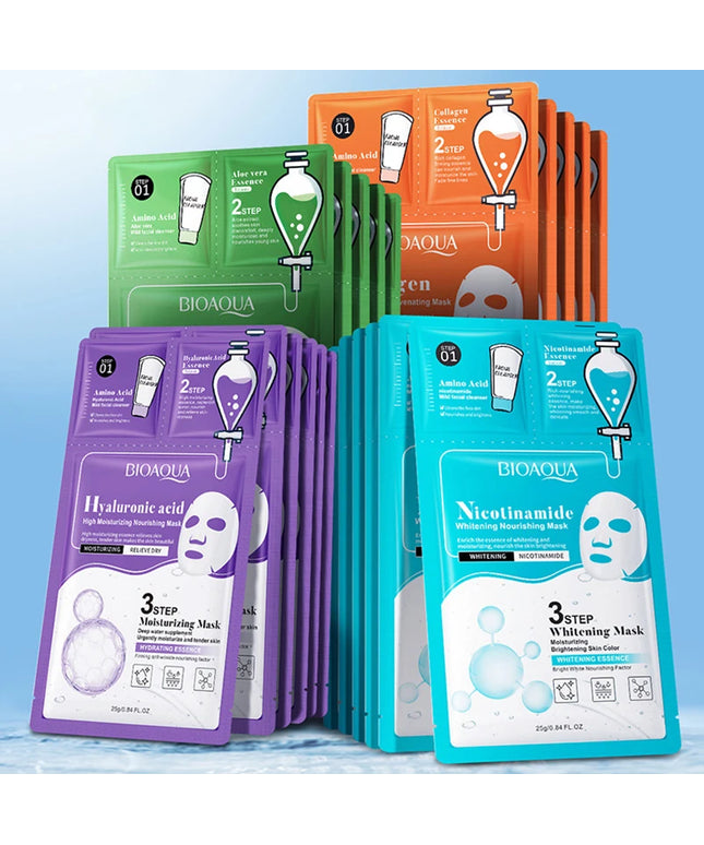 5pcs BIOAQUA Hyaluronic Acid Collagen Face Mask Sets Moisturizing Anti-aging Whitening Facial Masks Skin Care Products