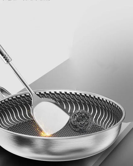 Whole Body Tri-Ply Stainless Steel Frying Pan 316 Stainless Steel Wok Pan Double-sided Honeycomb Skillet Suitable for All Stove
