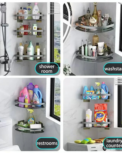 Bathroom Shelf Aluminum Alloy Shampoo Rack Makeup Storage Organizer Shower Shelf Bathroom Accessories No Drill Wall Corner Shelf