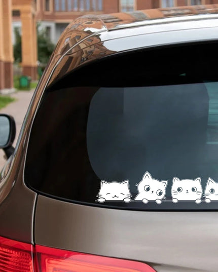 Peeking Cat Vinyl Sticker Car Window Bumper Decoration, Halloween Cats Decals Fur Kitten Laptop Stickers for Apple MacBook Decor