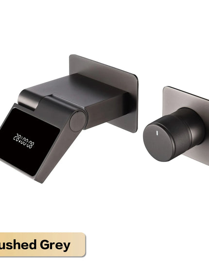 Luxury gun gray brass wall mounted bathroom faucet with LED digital display Single handle hot & cold water embedded bathroom Tap