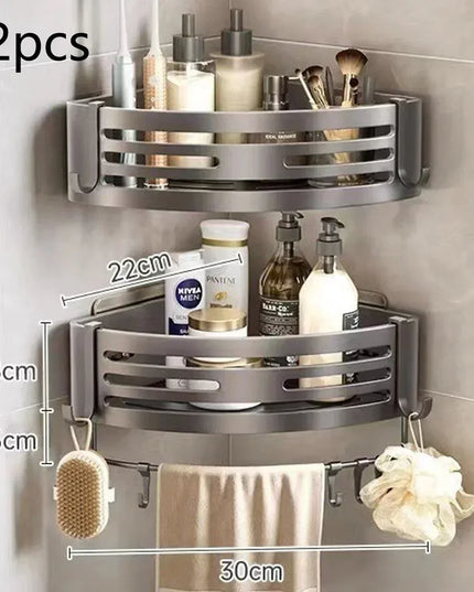 1-2PCS Shower Corner Shelf with Towel Bar Hook Space Aluminum Bathroom Shelf Without Drilling Shampoo Holder Bathroom Accessorie