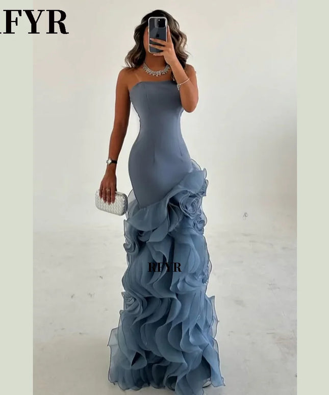 RFYR Asymmetrical Prom Gown Tiered Layers Party Dress for Women Mermaid Evening Dresses Formal Occasion Dresses Customized