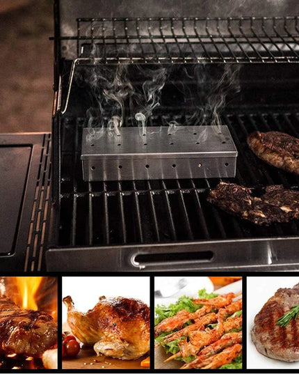Stainless Steel Smoker Box for Wood Chips BBQ Grilling Apple Wood Chips Box on Gas Grill or Charcoal Grills Barbecue Accessories