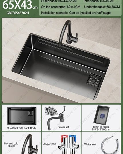 304 Stainless Steel Kitchen Sink Black Single Bowl Thickened Material Wear-Resistant Vegetable Workstation Drainage Accessories