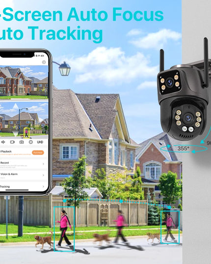 4K 8MP HD Wifi PTZ Camera Outdoor 4MP Dual Lens Dual Screen AI Auto Tracking IP Camera CCTV Audio Video Surveillance P2P iCSee