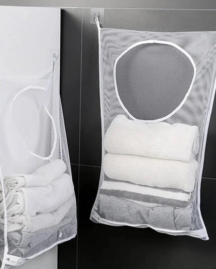 Dirty Clothes Storage Bag Basket Frame Bucket Foldable Mesh Laundry Bathroom Wall Hanging Household Clothing Organizer with Hook