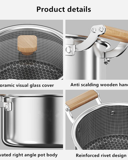 316L Stainless Steel Soup Pot Wok Honeycomb Non-stick Pot with lid Frying Pan Home Hot Pot Induction Cooker Gas Stove Universal