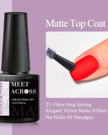 MEET ACROSS 7ml Base Top Coat Gel Polish Soak Off Semi Permanent UV Gel Nail Art Varnish Base Gel Top Coat Gel Varnish Manicure