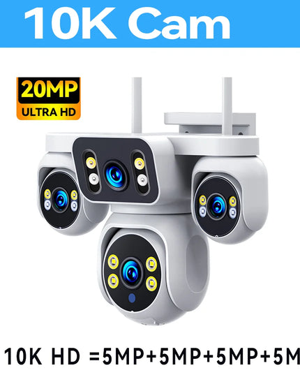 New 16X Zoom Four Screen 20MP WiFi Camera Four Lens 10K Video Surveillance Waterproof Auto Tracking Security Protection IP Cam