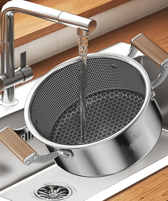 316L Stainless Steel Soup Pot Wok Honeycomb Non-stick Pot with lid Frying Pan Home Hot Pot Induction Cooker Gas Stove Universal