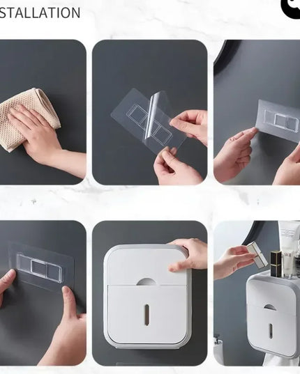 Wall Mount Toilet Paper Holder Waterproof Tissue Storage Box Multi Function Bathroom Organizer with Lid Rustproof