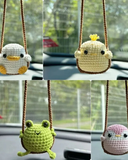 1 PC New Handmade Knitted Charms Cute Frog, Penguin,Duck,Chick Animal Car Charms Car Decoration Cute Car Accessories