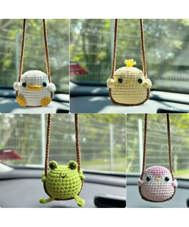 1 PC New Handmade Knitted Charms Cute Frog, Penguin,Duck,Chick Animal Car Charms Car Decoration Cute Car Accessories
