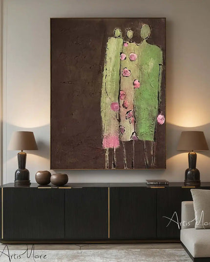 Mhemyo Wabi Sabi Wall Art Woman Figure Hand Painted Painting Large Grey Beige Textured Painting Vintage Figurative Canvas Art