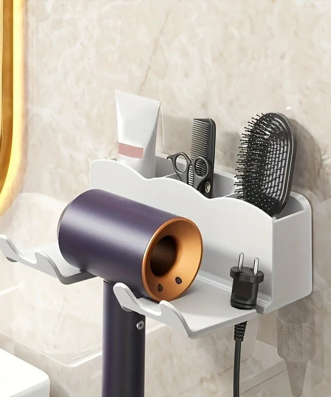 1pc Wall Mounted Hair Dryer Bracket, For Bathroom Shelves Without Drilling, Hair Dryer Bathroom Storage Rack