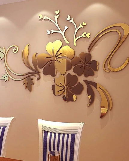 Acrylic Flower Mirror 3D Decorative Wall Stickers, Art Muralist for Bedroom TV Background Decoration