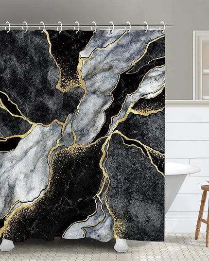 Grey Gold Marble Ink Texture Shower Curtain Set Abstract Modern Shower Curtain for Bathroom Decor Waterproof Washable Fabric