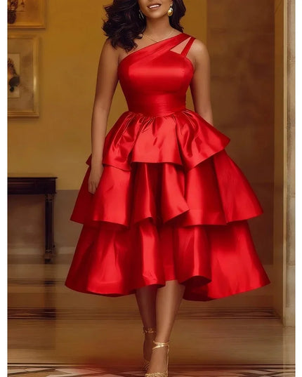 Women Elegant Shiny One Shoulder Ruffle Layered Christmas Party Dresses Date Out Birthday Wedding Guest Event Occasion Gowns New