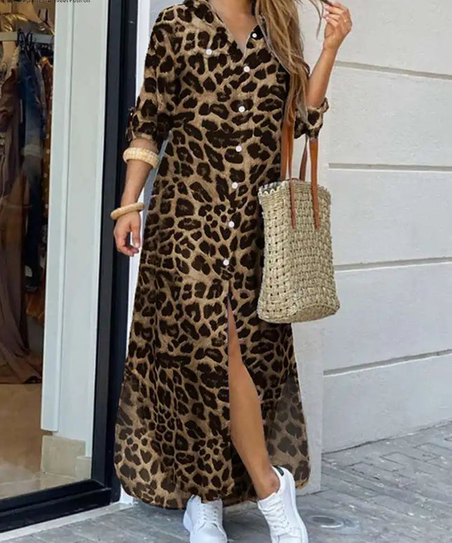 ZANZEA Party Vintage Leopard Robe Women 2025 Autumn Casual Long Sleeve Maxi Long Vestidos Dress Fashion Oversized Shirt Sundress