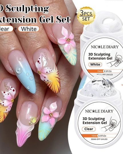 NICOLE DIARY White Non Stick Hand Extension Gel Nail Polish For 3D Shaping Carving Flower DIY Nail Art Extension Acrylic