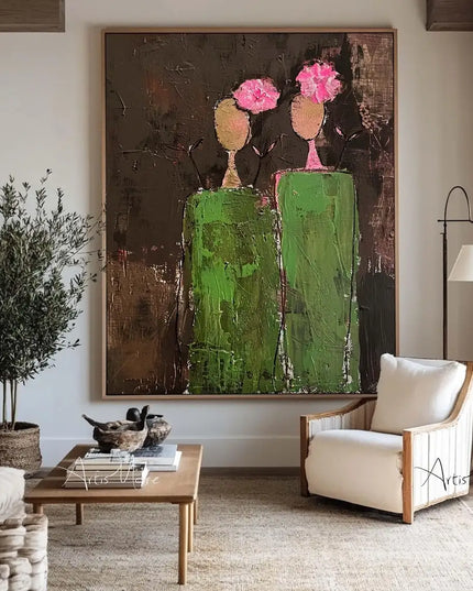 Mhemyo Wabi Sabi Wall Art Woman Figure Hand Painted Painting Large Grey Beige Textured Painting Vintage Figurative Canvas Art