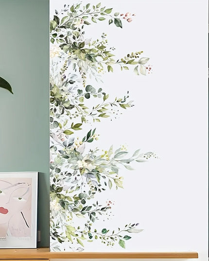 2pcs Plant Vine Flower Green Leaf Self-Adhesive Wall Stickers Removable Decorative Decal for Home Living Room Bedroom Background
