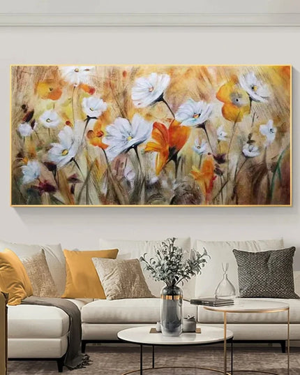 Abstract Flower Oil Painting on Canvas Large Wall Art Minimalist Floral Art Custom handmade Painting White Decor For Living Room